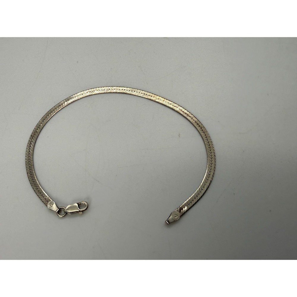 Vintage Italy 925 Sterling Silver Herringbone Flat Chain Bracelet 7.25 Inch - Picture 3 of 9